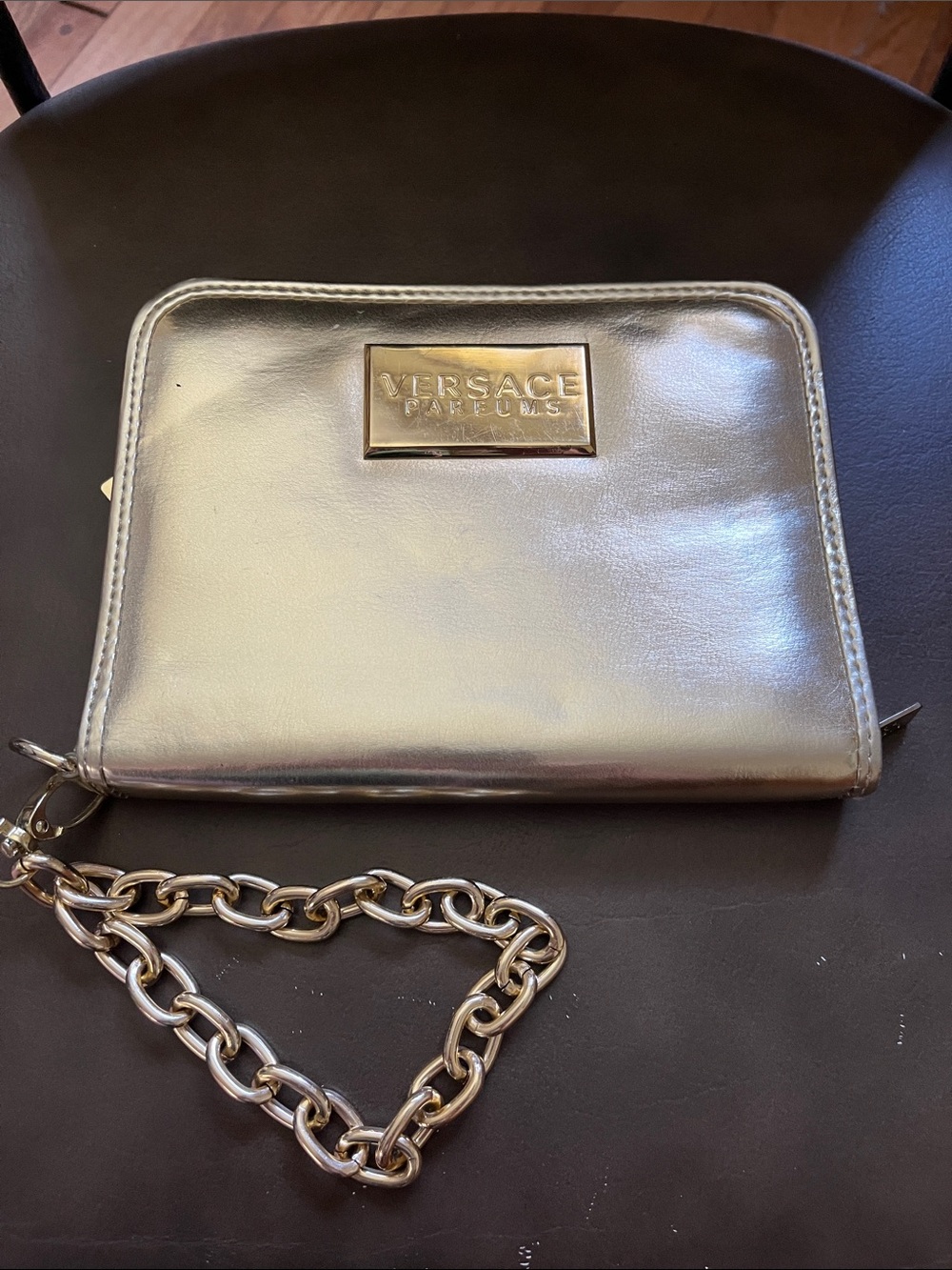 Versace Metallic Gold Chain Wristlet Clutch